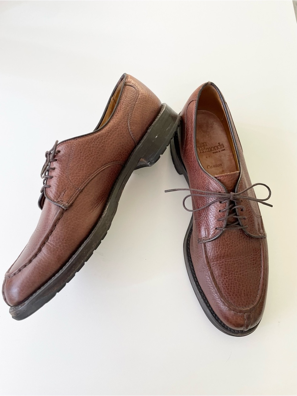 Allen Edmonds Canton Derby Shoes in Pebble Leather Brown sz 9 B Vibram